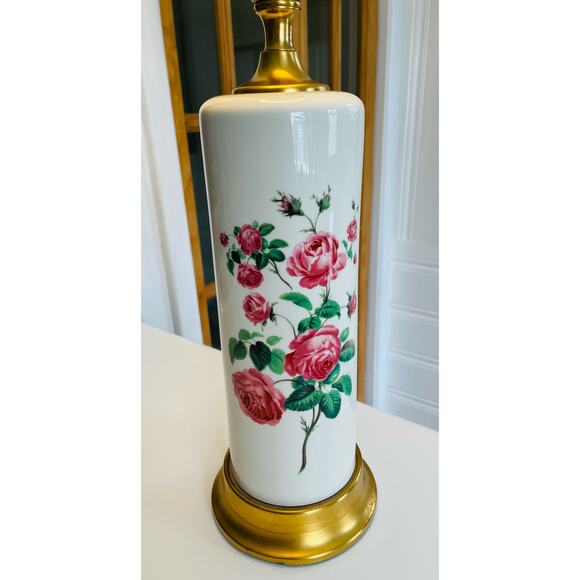 Vintage Porcelain Brass Table Lamp with Handpainted Roses Textured Sconce - Picture 2 of 5
